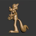 Golden Cartoon Animal Sculpture Standing With Exaggerated Expression Metallic Finish