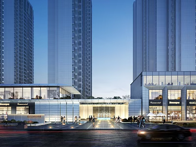 Modern Urban Commercial Street With Shops Cars And Tall Buildings 3d model