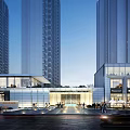Modern Urban Commercial Street With Shops Cars And Tall Buildings