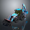 Blue Functional Construction Vehicle With Front Loader Bucket And Backhoe Arm 3d model