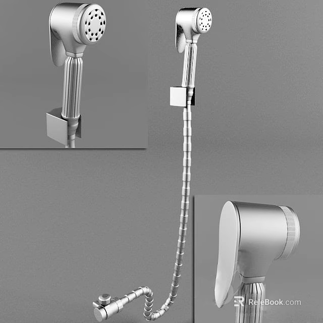 Sleek Modern Shower Head with Handheld Sprayer Flexible Hose and Mounting Bracket 3d model