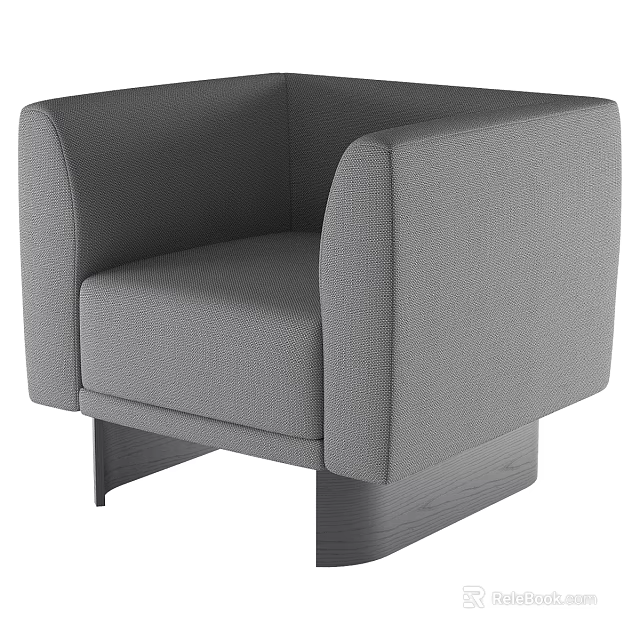 Modern Gray Fabric Single Sofa with Wooden Base and Wide Armrests Design 3d model 