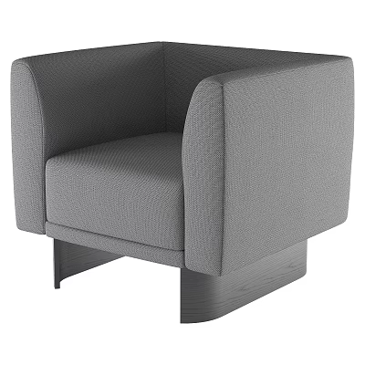 Modern Gray Fabric Single Sofa with Wooden Base and Wide Armrests Design 3d model