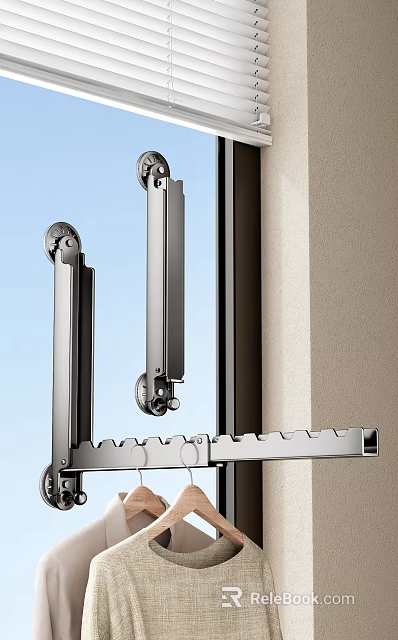 Foldable Stainless Steel Wall Mounted Multi Hook With Modern Window Side Design 3d model 