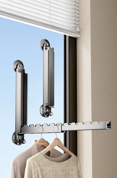 Foldable Stainless Steel Wall Mounted Multi Hook With Modern Window Side Design 3d model