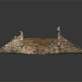 Stone Arch Bridge Model With Brick Railings Grass Covered Road And Detailed Design