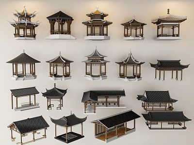 Various Ancient Chinese Architecture Traditional Pavilion Models With Classical Roof Designs 3d model