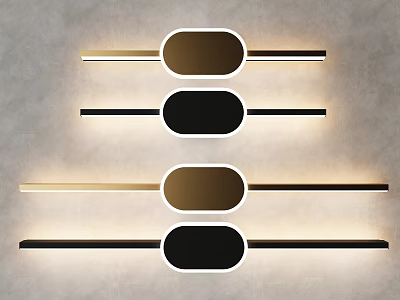 Modern Gold and Black Oval Wall Lamps with LED Lighting Fixtures 3d model