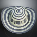 Blue And White Striped Straw Hat With Wide Brim And Geometric Patterns 3d model