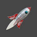 Silver Red Rocket Weapon With Blue Circular Window Red Fins And Thruster Flame