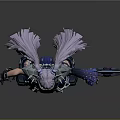 Fantasy Female Character In Blue Purple Armor With Horns Long Hair And Large Blue Sword