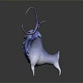 3D Mythical Creature With Blue Fur Purple Horns And Green Orb On Head