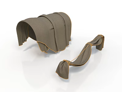 Brown Fabric Decorative Components With Pleated Design And Gold Trim Details 3d model