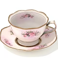Delicate Porcelain Teacup and Saucer Set with Pink Roses Floral Pattern and Gold Rim