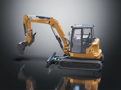 Heavy Duty Yellow Tracked Excavator With Cab And Mechanical Arm 3d model