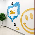 Cheerful Post Station Interior With Blue Heart Blocks Yellow Smile Green Plant And White Wall