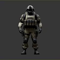 Man in Tactical Military Gear Standing with Helmet and Protective Armor