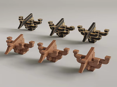 Geometric Wooden And Black Decorative Sculptures For Modern Home Decor 3d model