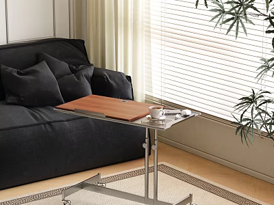 Modern Wheeled Side Table With Wooden Top And Metal Frame In Living Room 3d model