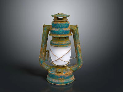 Vintage Rusty Turquoise Kerosene Lamp With Glass Shade And Metal Frame 3d model