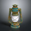 Vintage Rusty Turquoise Kerosene Lamp With Glass Shade And Metal Frame