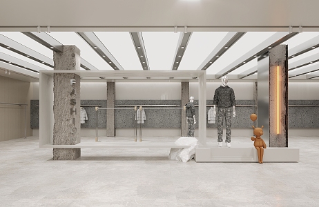 Clothing Store Concrete Damaged Pillar Studio Clothing Hanger Model Nakajima Display Rack Shop Cashier 3d model