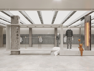 Clothing Store Concrete Damaged Pillar Studio Clothing Hanger Model Nakajima Display Rack Shop Cashier 3d model