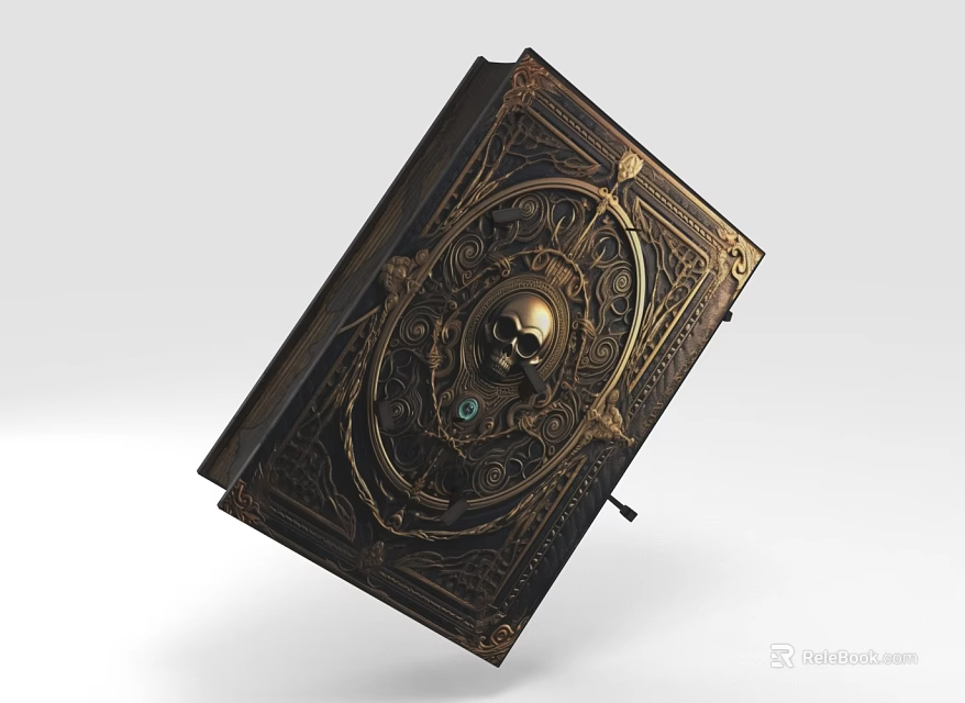 Detailed Ancient Book Featuring Skull Decoration And Intricate Vintage Metal Ornamentation 3d model 