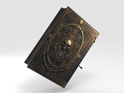 Detailed Ancient Book Featuring Skull Decoration And Intricate Vintage Metal Ornamentation 3d model