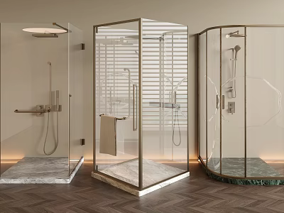 Modern Shower Head Features in Glass Enclosures with Marble Bases and Sleek Design 3d model