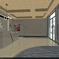 Modern Medical Beauty Clinic Reception Area With White Marble Desk And Hanging Lights