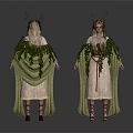 Forest Themed Female Characters With Deer Antler Headdress Green Leaf Cloak Pink Dress And Red Strapped Shoes