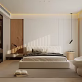 Modern Bedroom Interior Design With Minimalist Bed Wooden Wardrobe And Pendant Light