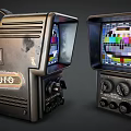 Vintage Portable TV with Antenna Knobs and Color Test Pattern Screen