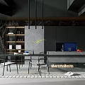Modern Dark Dining Room Interior With Stone Countertop Dining Table And Chairs 3d model