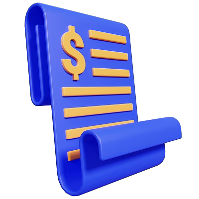 Blue Scroll Document With Dollar Sign And Yellow Lines For Daily Use 3d model