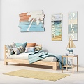 Modern Living Room Casual Sofa Bed Combination Living Room Casual Sofa Bed Decorative Painting Carpet Table Blanket Pillow Pillow Home Furniture 3d model