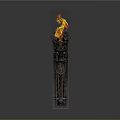 Wall Mounted Flaming Torch With Decorative Metal Design And Fire Flames