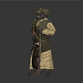 Full Body Adventurer Character With Headscarf Goggles Green Vest Brown Pants And Rifle