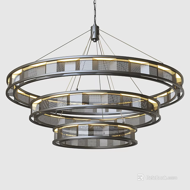 Modern Multi Layer Ring Chandelier With Metal Frame And Illuminated Circles 3d model