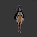 Mythical Female Character With Golden Headdress Long Black Hair And White Robe With Golden Accents