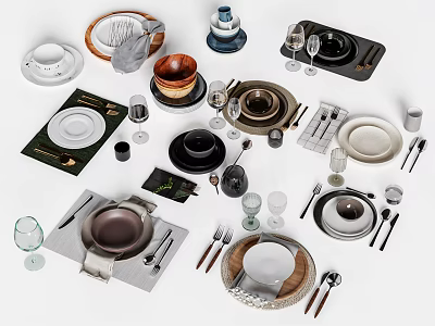 Modern Minimalist Dinnerware Set With Ceramic Plates Bowls Glass Cups And Cutlery 3d model