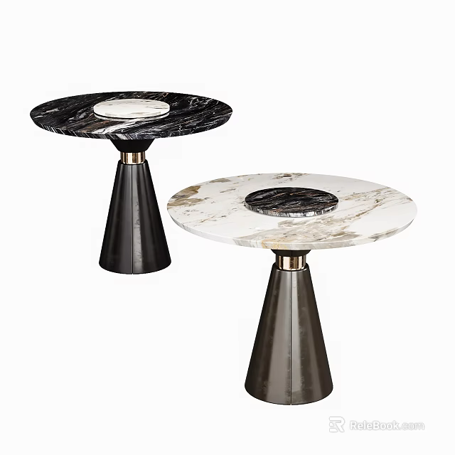Modern Side Tables With Black And White Marble Tabletop And Metal Base 3d model