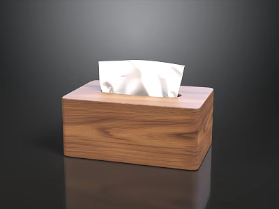 Natural Wood Tissue Box With Crumpled Tissue On Dark Background 3d model