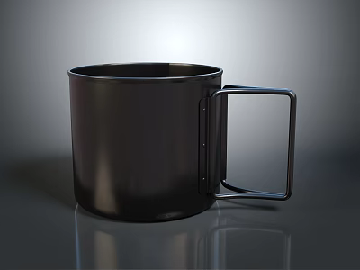 Black Metal Mug with Square Handle Smooth Surface and Shiny Reflective Finish 3d model
