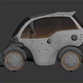 Futuristic Concept Car With Gray Body And Dark Windows Yellow Rims And Rounded Unique Design