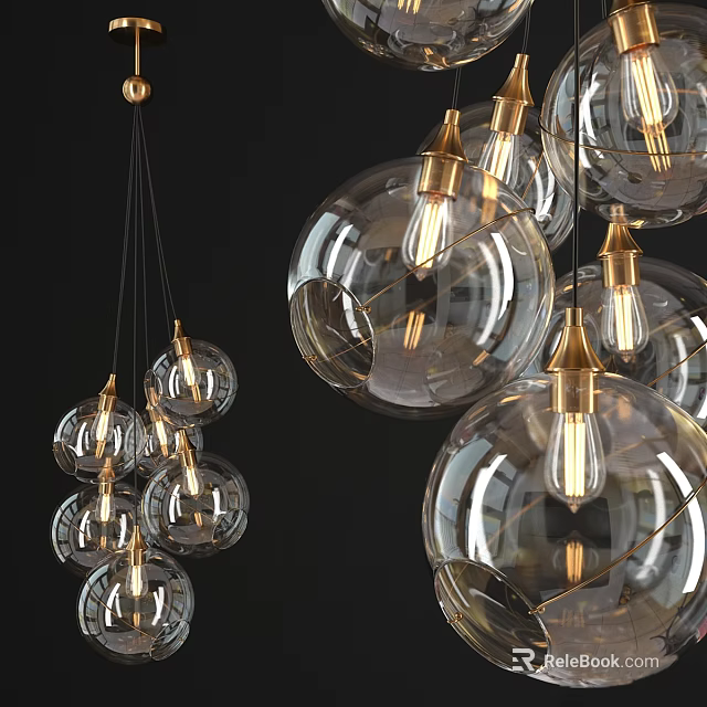 Modern Transparent Glass Pendant Lights With Golden Metal Accents And Spherical Design 3d model 