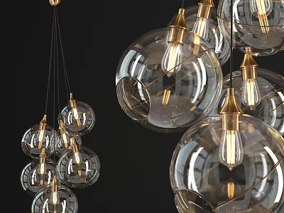 Modern Transparent Glass Pendant Lights With Golden Metal Accents And Spherical Design 3d model