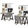 Modern Home Office Desk Setup With Whiteboard Corkboard Calendar And Gray Chair