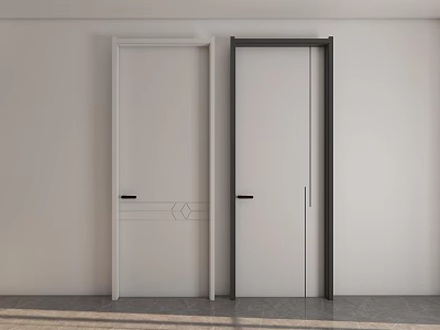 Modern White Hinged Doors With Black Handles And Contrast Frames Interior Design 3d model